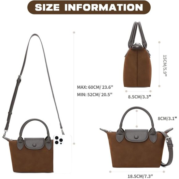 Chic Quilted Suede Crossbody Bag for Women - Designer Tote in Chocolate Brown - Picture 4 of 6